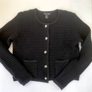Rachel Zoe Black Ribbed Cardigan Lady Jacket, Size M